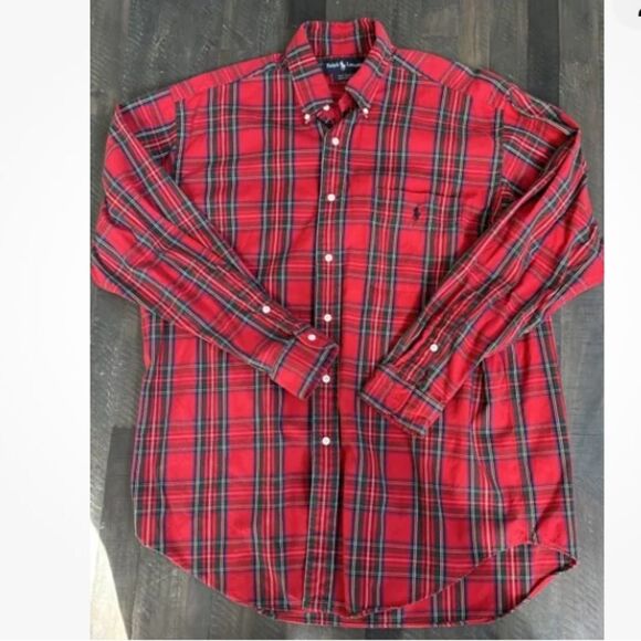 Ralph Lauren Men’s Red Tartan Plaid Flannel Size L - Picture 1 of 2